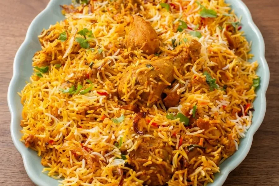 Chicken Biryani with spiced chicken and basmati rice at Chutney Express Edmonton
